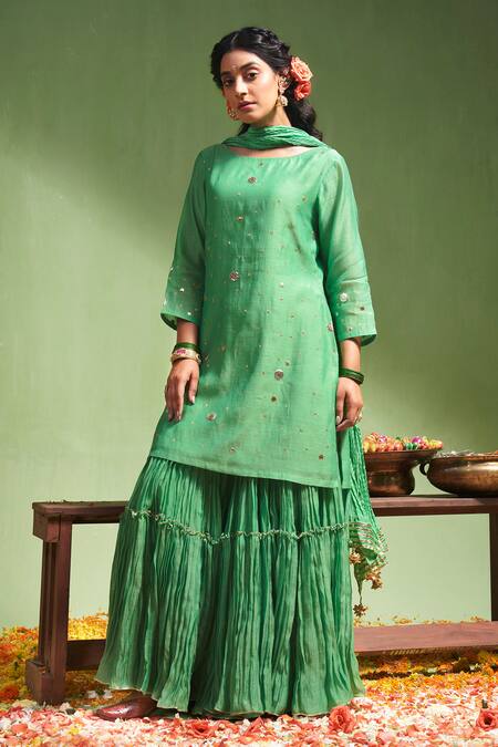 Buy Almaari By Pooja Patel Green , Silk Gota Patti Ananya Embroidered Kurta Sharara Set Online at Aza Fashions Buy_Almaari By Pooja Patel_Green , Silk Gota Patti Ananya Embroidered Kurta Sharara Set _Online_at_Aza_Fashions