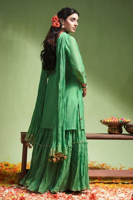 Shop Almaari By Pooja Patel Green , Silk Gota Patti Ananya Embroidered Kurta Sharara Set at Aza Fashions Shop_Almaari By Pooja Patel_Green , Silk Gota Patti Ananya Embroidered Kurta Sharara Set _at_Aza_Fashions