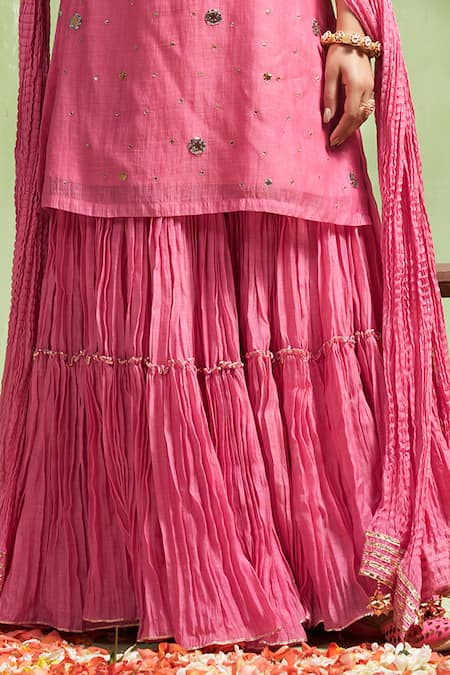 Almaari By Pooja Patel_Pink , Silk Embroidery, Gota Patti, Ananya Kurta Sharara Set _Online_at_Aza_Fashions