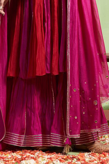 Almaari By Pooja Patel Pink Chanderi Gota Patti, Lavanya Two Tone Embroidered Anarkali Sharara Set Online at Aza Fashions Almaari By Pooja Patel_Pink Chanderi Gota Patti, Lavanya Two Tone Embroidered Anarkali Sharara Set _Online_at_Aza_Fashions