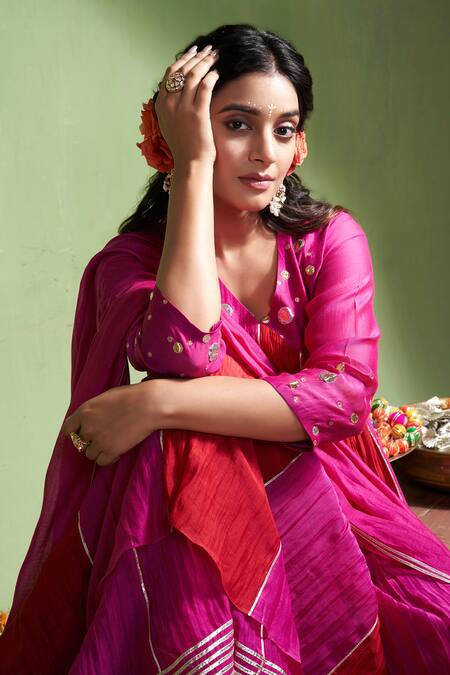 Almaari By Pooja Patel Pink Chanderi Gota Patti, Lavanya Two Tone Embroidered Anarkali Sharara Set at Aza Fashions Almaari By Pooja Patel_Pink Chanderi Gota Patti, Lavanya Two Tone Embroidered Anarkali Sharara Set _at_Aza_Fashions