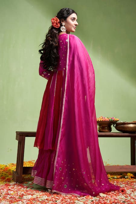 Shop Almaari By Pooja Patel Pink Chanderi Gota Patti, Lavanya Two Tone Embroidered Anarkali Sharara Set at Aza Fashions Shop_Almaari By Pooja Patel_Pink Chanderi Gota Patti, Lavanya Two Tone Embroidered Anarkali Sharara Set _at_Aza_Fashions