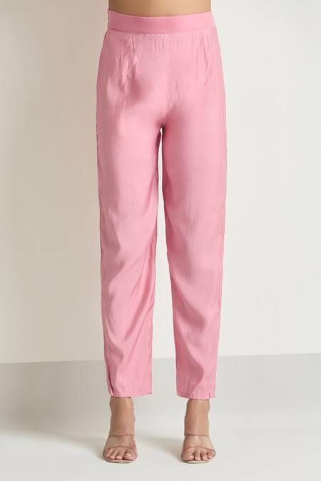 Shop_Samyukta Singhania_Peach Viscose, Chanderi, Jacquard Embroidery, Zari Round Neck Zardozi Kurta Set _Online_at_Aza_Fashions