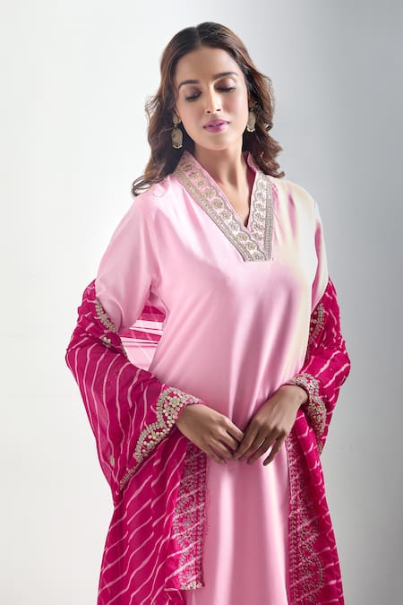 Buy Samyukta Singhania Pink Viscose, Silk Sequins, Zari, Embroidery V-neck Placement Kurta Set Online at Aza Fashions Buy_Samyukta Singhania_Pink Viscose, Silk Sequins, Zari, Embroidery V-neck Placement Kurta Set_Online_at_Aza_Fashions