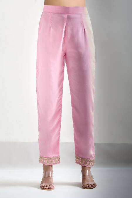 Samyukta Singhania Pink Viscose, Silk Sequins, Zari, Embroidery V-neck Placement Kurta Set at Aza Fashions Samyukta Singhania_Pink Viscose, Silk Sequins, Zari, Embroidery V-neck Placement Kurta Set_at_Aza_Fashions