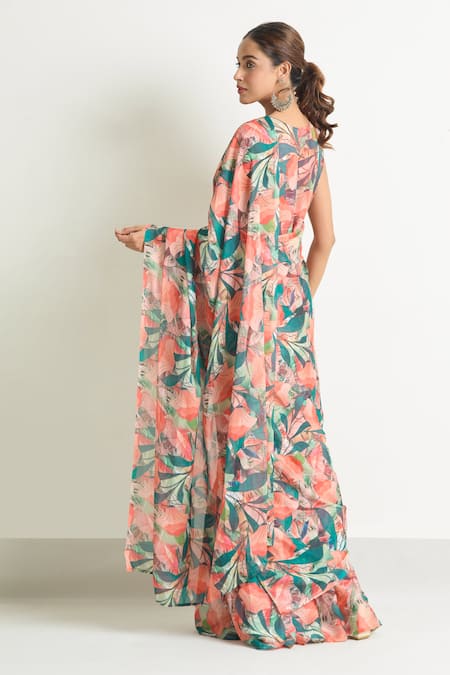 Naintara Bajaj Tropical Print Saree Gown 