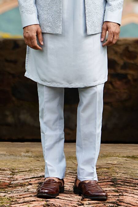 Buy Courtyard By Abhi Blue Lycra Beads, Embroidery Bandhgala Set Online at Aza Fashions Buy_Courtyard By Abhi_Blue Lycra Beads, Embroidery Bandhgala Set _Online_at_Aza_Fashions