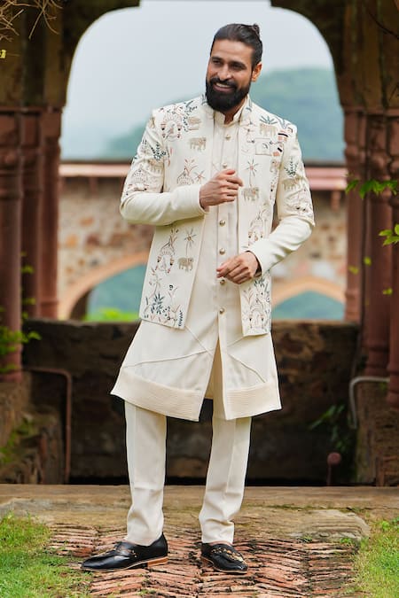 Courtyard By Abhi Elephant Embroidered Bandhgala & Kurta Set 