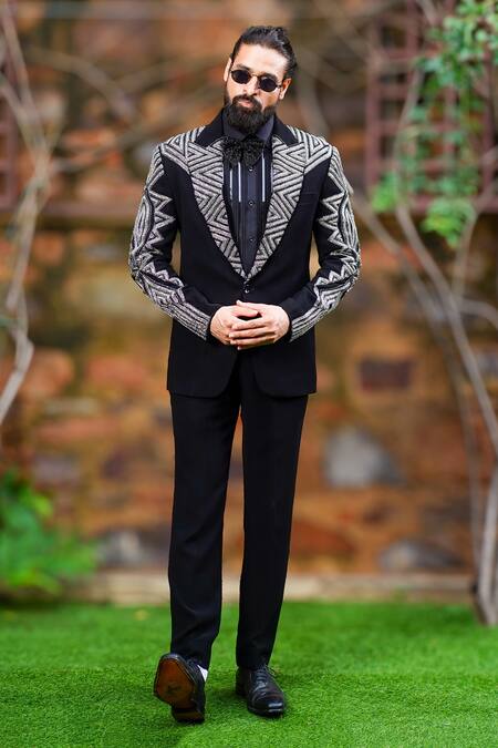 Buy Courtyard By Abhi Black Cotton, Lycra, Silk Beads, Cut Work, Embroidery Cutdana Blazer Set Online at Aza Fashions Buy_Courtyard By Abhi_Black Cotton, Lycra, Silk Beads, Cut Work, Embroidery Cutdana Blazer Set _Online_at_Aza_Fashions