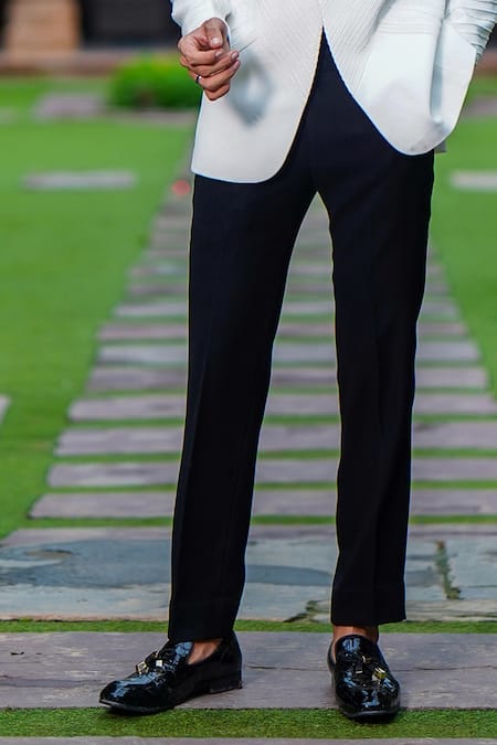 Buy_Courtyard By Abhi_White Cotton, Lycra, Silk Embroidery Moti Blazer Set _Online_at_Aza_Fashions