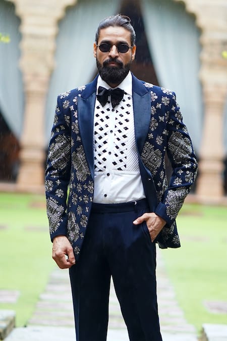 Buy Courtyard By Abhi Blue Cotton, Lycra Cut Work, Embroidery Navy Cutdana Blazer Set Online at Aza Fashions Buy_Courtyard By Abhi_Blue Cotton, Lycra Cut Work, Embroidery Navy Cutdana Blazer Set _Online_at_Aza_Fashions