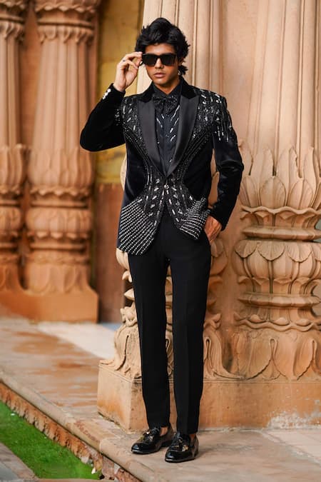 Courtyard By Abhi Black Embroidered Blazer Set 