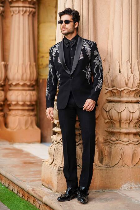 Buy Courtyard By Abhi Black Lycra Cut Work, Embroidery Zari Floral Blazer Set Online at Aza Fashions Buy_Courtyard By Abhi_Black Lycra Cut Work, Embroidery Zari Floral Blazer Set _Online_at_Aza_Fashions