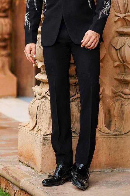 Shop Courtyard By Abhi Black Lycra Cut Work, Embroidery Zari Floral Blazer Set Online at Aza Fashions Shop_Courtyard By Abhi_Black Lycra Cut Work, Embroidery Zari Floral Blazer Set _Online_at_Aza_Fashions