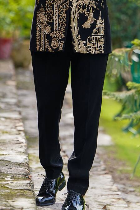 Courtyard By Abhi Black Lycra Pearls, Zari Architectural Embroidered Blazer Set at Aza Fashions Courtyard By Abhi_Black Lycra Pearls, Zari Architectural Embroidered Blazer Set _at_Aza_Fashions