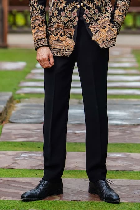 Buy_Courtyard By Abhi_Black Cotton, Lycra Embroidery Resham Work Blazer Set _Online_at_Aza_Fashions