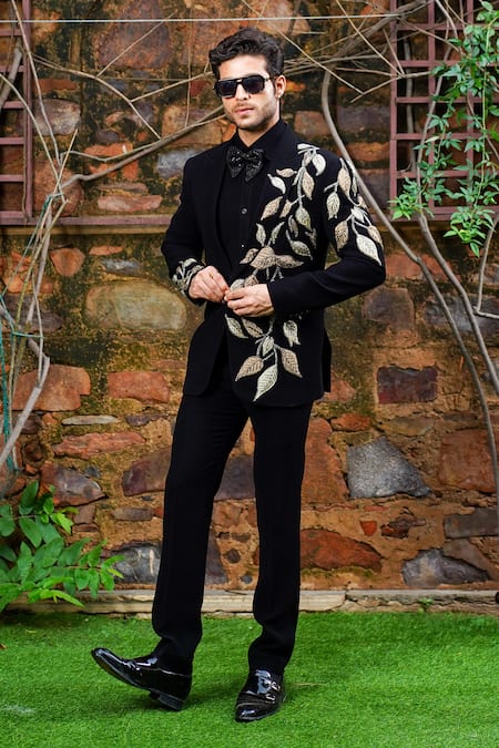 Courtyard By Abhi Embroidered Black Tuxedo Set 