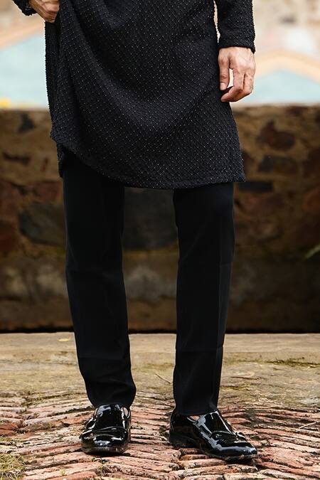 Courtyard By Abhi Black Georgette, Lycra Embroidery Bead Jaal Kurta With Trouser Online at Aza Fashions Courtyard By Abhi_Black Georgette, Lycra Embroidery Bead Jaal Kurta With Trouser _Online_at_Aza_Fashions