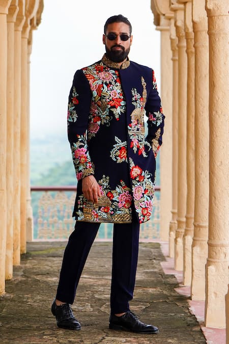 Courtyard By Abhi Persian Bloom Embroidered Sherwani With Trouser 