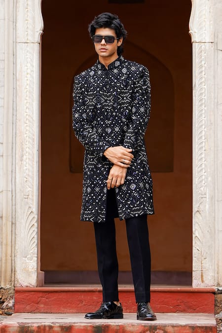 Courtyard By Abhi Mosaic Fleur Embroidered Sherwani With Trouser 