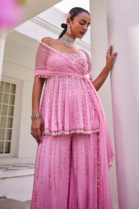 Mani Bhatia Celeste Bloom Embroidered Peplum Kurti Sharara Set 