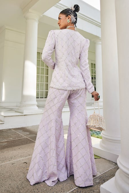 Mani Bhatia Pearl & Sequin Jaal Embroidered Jacket With Sharara