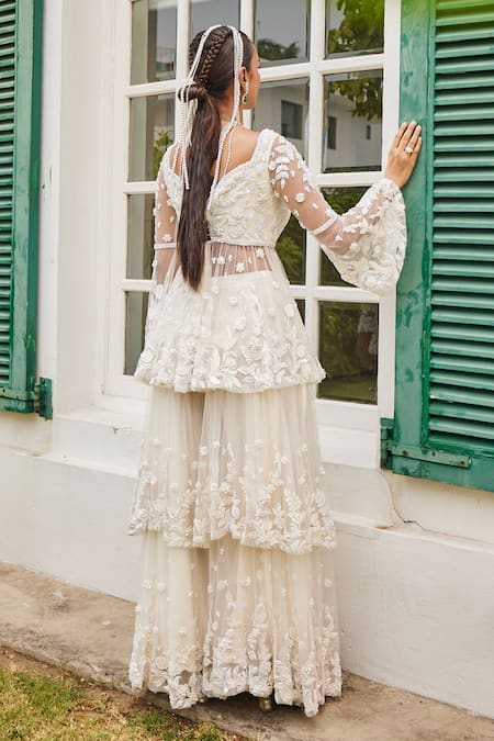 Mani Bhatia Fresh Daisy Embroidered Peplum Kurti & Sharara Set