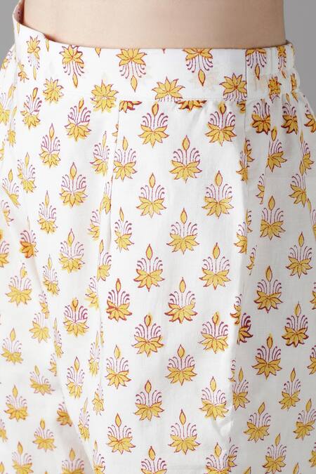 Sheeshakari Yellow Silk, Cotton Embroidery, Mirrors Split V-neck Kurta Pant Set Online at Aza Fashions Sheeshakari_Yellow Silk, Cotton Embroidery, Mirrors Split V-neck Kurta Pant Set _Online_at_Aza_Fashions