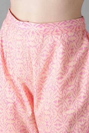 Sheeshakari_Pink Silk Embroidery, Gota Patti Split V-neck Sheeshakari And Kurta Pant Set _Online_at_Aza_Fashions