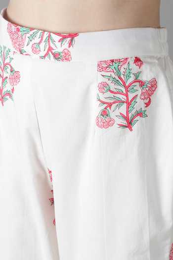 Sheeshakari_White Silk Mirrors, Embroidery Split V-neck And Aari Kurta Pant Set _Online_at_Aza_Fashions