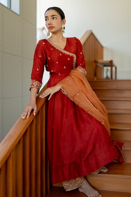 World of Sugandh Sunset Bullian Blossom Embroidered Angarkha Anarkali Set 