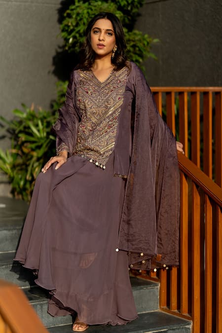 World of Sugandh Gul Embroidered Kurti Sharara Set 