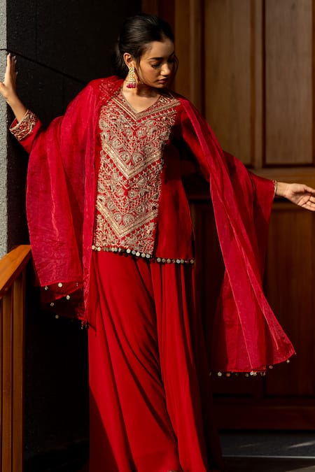 World of Sugandh Radiance Gul Blossom Embroidered Kurti Sharara Set 