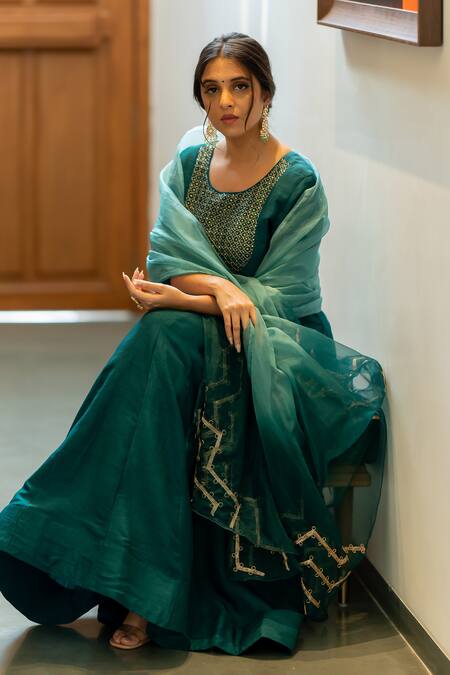 Shop World of Sugandh Blue Silk Sequins, Embroidery Round Neck Bliss Bloom Jaal Yoke Anarkali Set Online at Aza Fashions Shop_World of Sugandh_Blue Silk Sequins, Embroidery Round Neck Bliss Bloom Jaal Yoke Anarkali Set_Online_at_Aza_Fashions