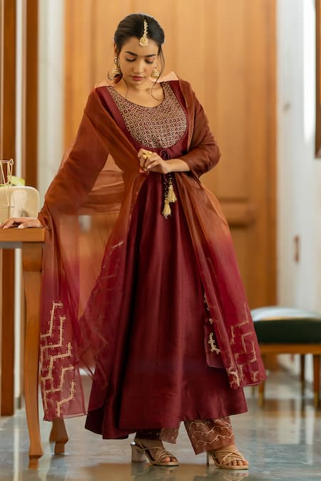 World of Sugandh Charm Sequin Blossom Jaal Yoke Embroidered Anarkali Set 