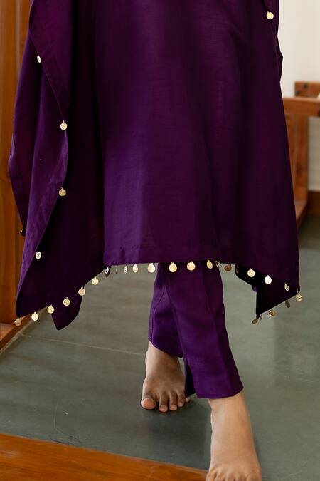 Buy_World of Sugandh_Purple Silk Embroidery V-neck Bahar Kaftan With Pant _Online_at_Aza_Fashions