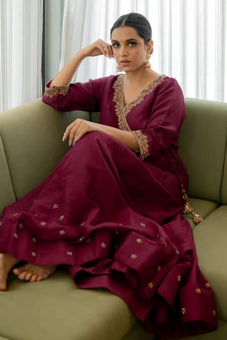 World of Sugandh Fiore Bloom Embroidered Angarkha Gown 