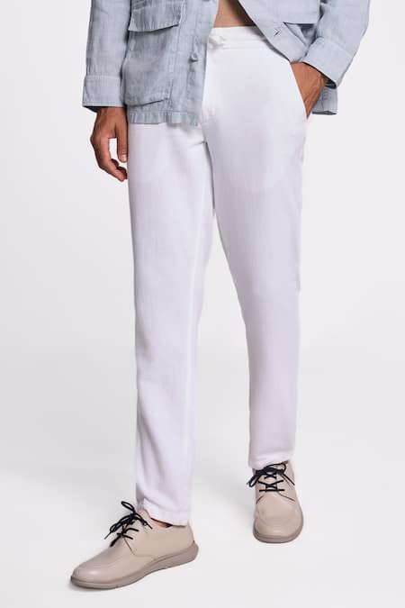 Shop Terra Luna White Handloom Cotton Twill Crux Pant at Aza Fashions Shop_Terra Luna_White Handloom Cotton Twill Crux Pant _at_Aza_Fashions