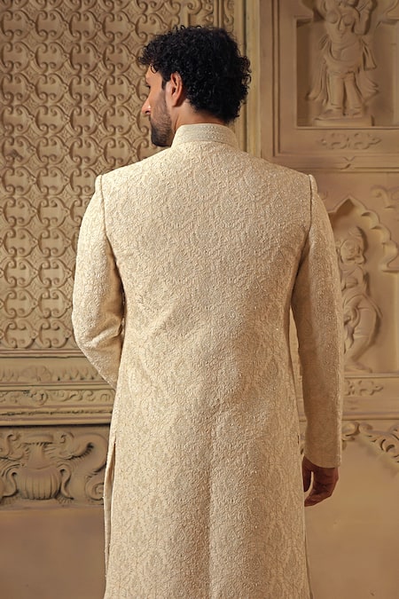 Vanshik Dori Floral Jaal Embroidered Sherwani Pyjama Set 