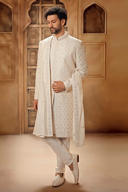 Vanshik Resham Embroidered Jaali Sherwani Pant Set 