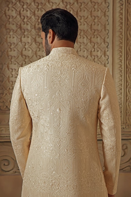 Vanshik Floral Jamewar Embroidered Sherwani Pyjama Set 