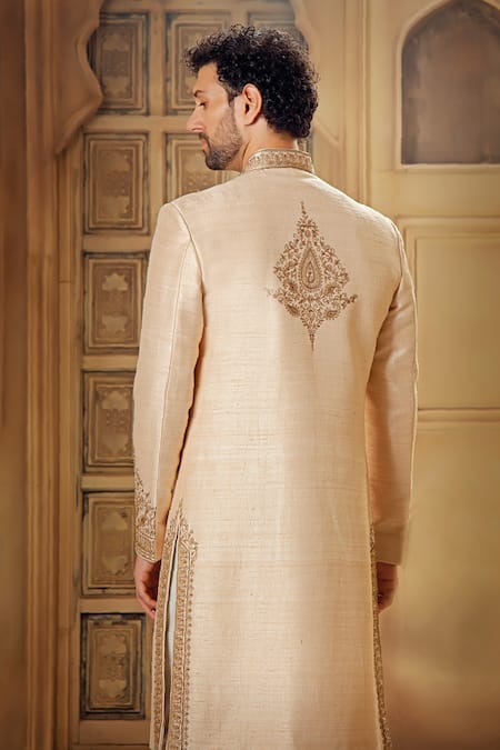 Vanshik Floral Paisley Tilla Embroidered Sherwani Pant Set 