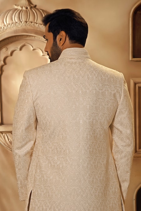 Vanshik Floral Swirl Resham Embroidered Sherwani Pant Set 