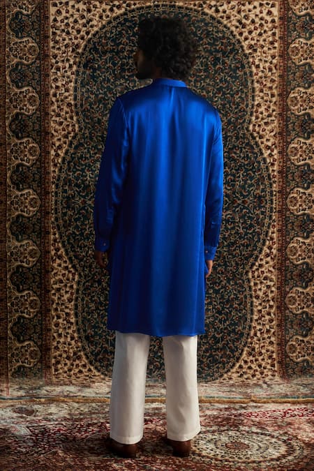 Shop Charkhee Blue Modal, Satin, Poplin Zari Stripe Placement Embroidered Kurta Set at Aza Fashions Shop_Charkhee_Blue Modal, Satin, Poplin Zari Stripe Placement Embroidered Kurta Set _at_Aza_Fashions