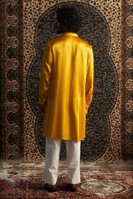 Shop Charkhee Yellow Modal, Satin, Poplin Zari Thread Placement Embroidered Kurta Set at Aza Fashions Shop_Charkhee_Yellow Modal, Satin, Poplin Zari Thread Placement Embroidered Kurta Set _at_Aza_Fashions