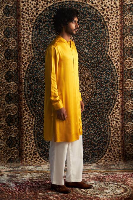 Buy Charkhee Yellow Modal, Satin, Poplin Zari Thread Placement Embroidered Kurta Set Online at Aza Fashions Buy_Charkhee_Yellow Modal, Satin, Poplin Zari Thread Placement Embroidered Kurta Set _Online_at_Aza_Fashions