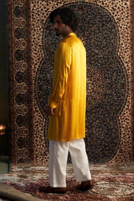 Shop Charkhee Yellow Modal, Satin, Poplin Zari Thread Placement Embroidered Kurta Set Online at Aza Fashions Shop_Charkhee_Yellow Modal, Satin, Poplin Zari Thread Placement Embroidered Kurta Set _Online_at_Aza_Fashions