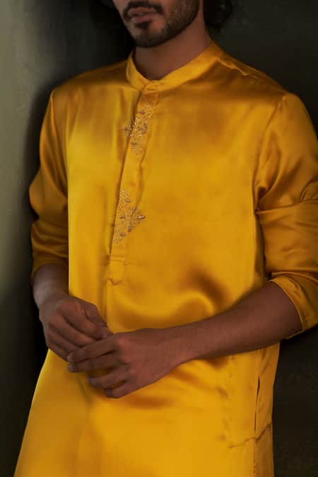 Buy Charkhee Yellow Modal, Satin, Poplin Zari Placket Embroidered Kurta Set Online at Aza Fashions Buy_Charkhee_Yellow Modal, Satin, Poplin Zari Placket Embroidered Kurta Set _Online_at_Aza_Fashions