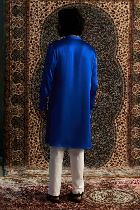 Shop Charkhee Blue Modal, Satin, Poplin Zari Placement Embroidered Kurta Set at Aza Fashions Shop_Charkhee_Blue Modal, Satin, Poplin Zari Placement Embroidered Kurta Set _at_Aza_Fashions