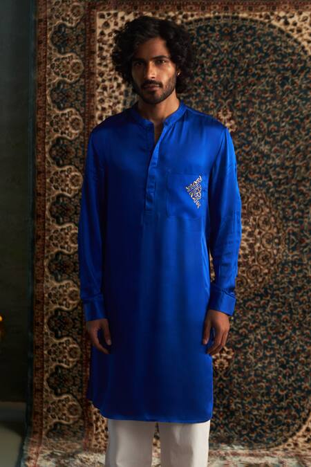 Buy Charkhee Blue Modal, Satin, Poplin Zari Placement Embroidered Kurta Set Online at Aza Fashions Buy_Charkhee_Blue Modal, Satin, Poplin Zari Placement Embroidered Kurta Set _Online_at_Aza_Fashions